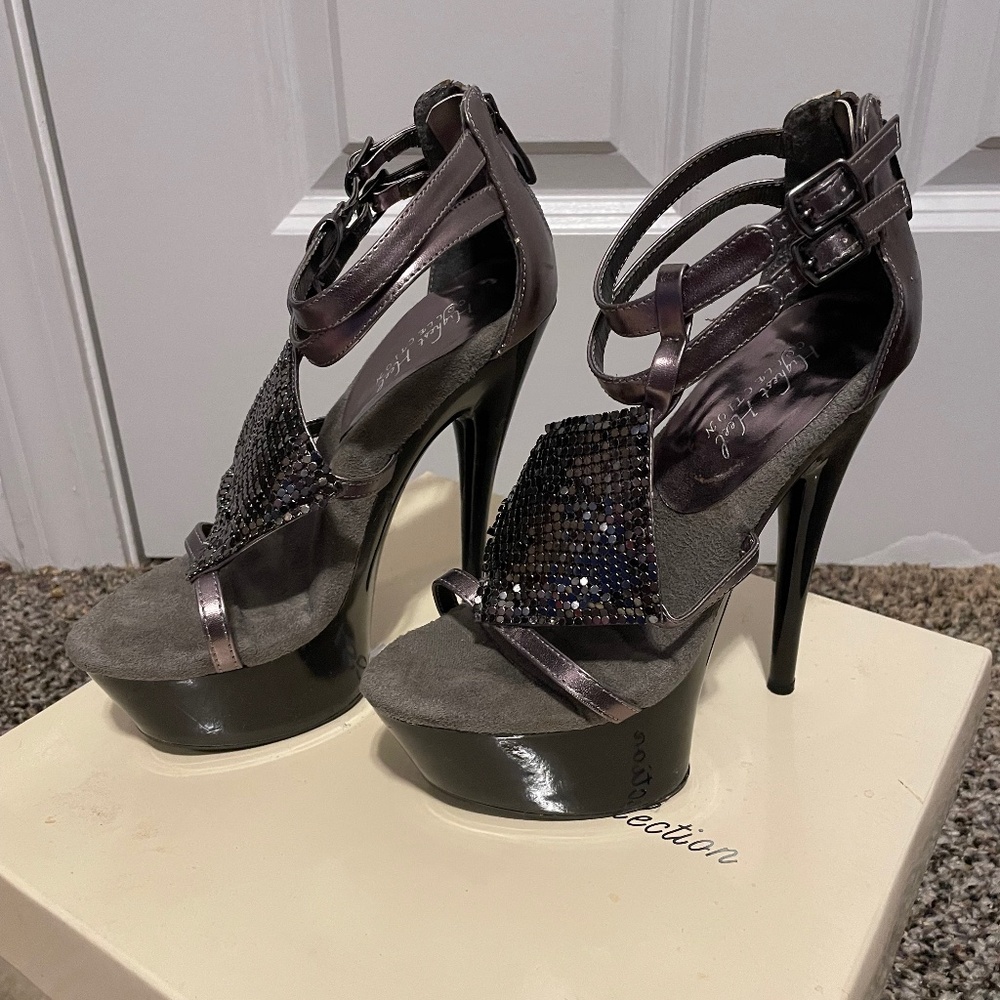 Highest Heels Collection Amber-41 Pewter Metallic PU Sexy Stripper Womens Size 5